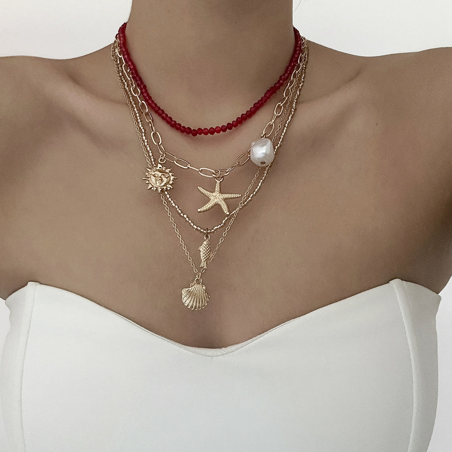 Ocean Vacation 3-Piece Set – Shell Earrings & Layered Pearl Necklace
