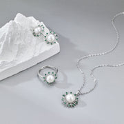 Sunflower Freshwater Pearl Set – Earrings, Ring & Pendant