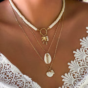 Layered Pearl & Shell Necklace – Gold Tone Multi-Strand Starfish Pendant Necklace for Women