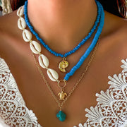Layered Pearl & Shell Necklace – Gold Tone Multi-Strand Starfish Pendant Necklace for Women
