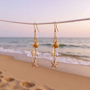 Summer Cowrie Shell & Starfish Drop Earrings – Gold Tone Ocean Beach Earrings for Women